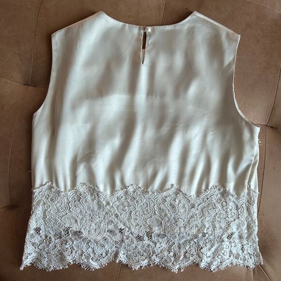 Silk Lace Blouse Vintage 90s Sleeveless Romantic Bridal Victorian Top M - Picture 6 of 10